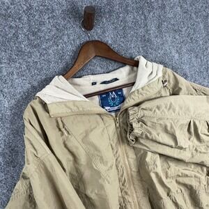 Members Only Jacket XL Beige Full Zip Windbreaker Hooded Lightweight Coat